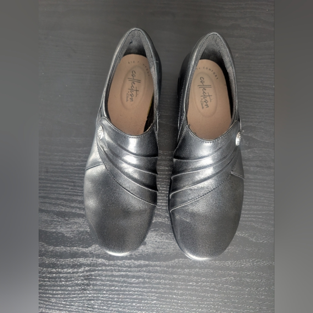 Clarks Hope Roxanne Black Leather Slip-On Shoes Women's 7.5 W Comfort Ortholite - Picture 5 of 13